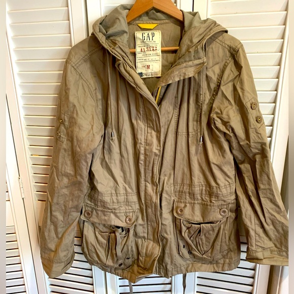 Gap field military jacket Womans drawstring waist lots of pockets moss size med - Picture 1 of 7